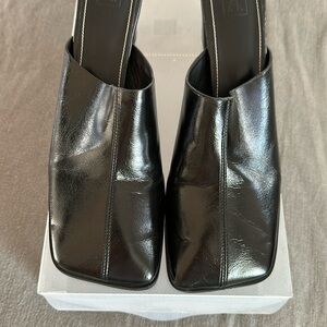 Patent Square Toe Mules
